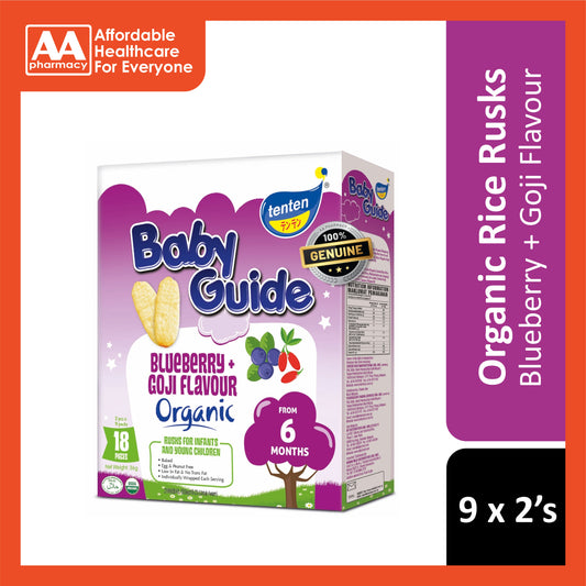 Tenten Baby Guide Organic Rice Rusks (Blueberry & Goji) 36g 9x2's - For 6 Months+