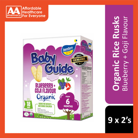 Tenten Baby Guide Organic Rice Rusks (Blueberry & Goji) 36g 9x2's - For 6 Months+