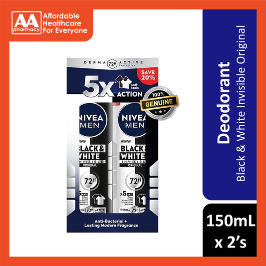 Nivea Men Black and White Invisible Original 72H Anti-Perspirant Spray 150mLx2's [Twinpack]