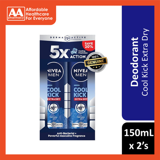 Nivea Men Cool Kick Extra Dry 72H Anti-Perspirant Spray 150mLx2's [Twinpack]