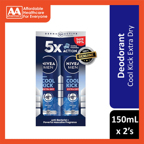 Nivea Men Cool Kick Extra Dry 72H Anti-Perspirant Spray 150mLx2's [Twinpack]