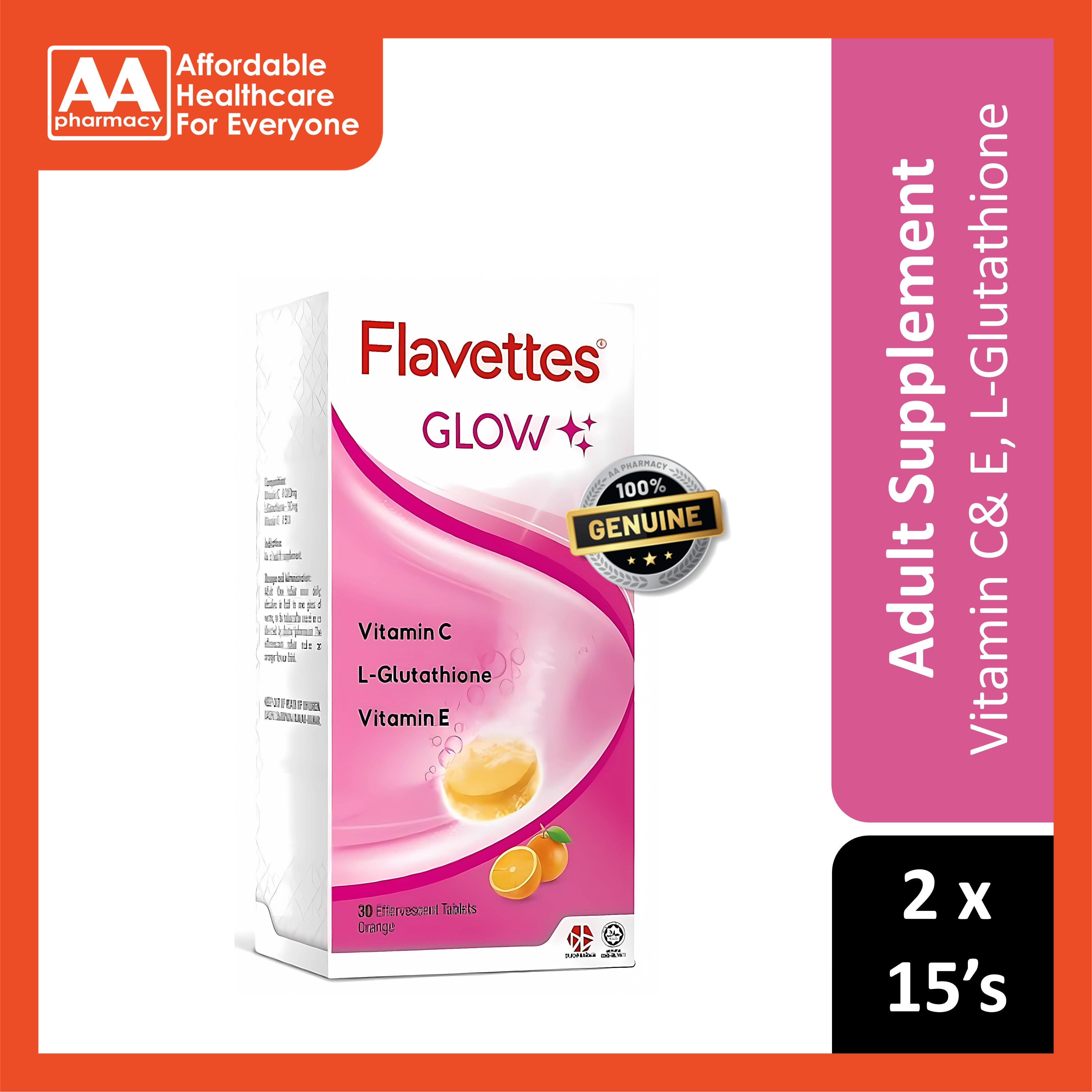 Flavettes Vitamin C Glow Effervescent Tablet 2x15's