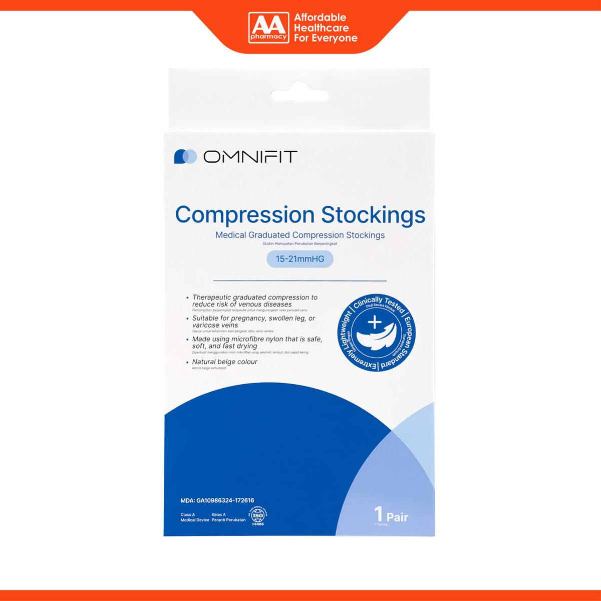 Omnifit Compression Stockings 15-21mmHg (Size XS-XL) - MDA Approved