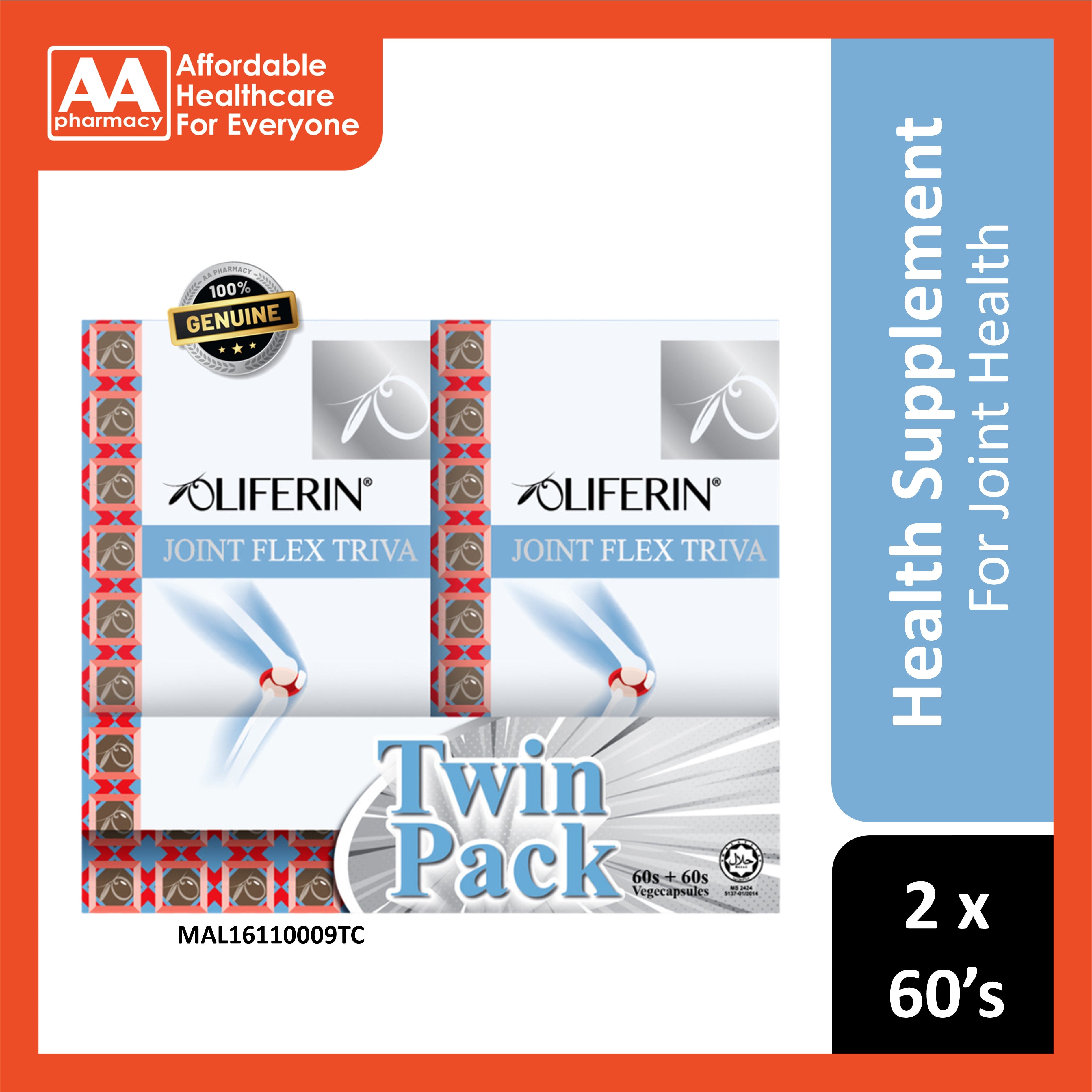 Nutriva Oliferin Joint Flex Triva Vegecapsule 2x60's