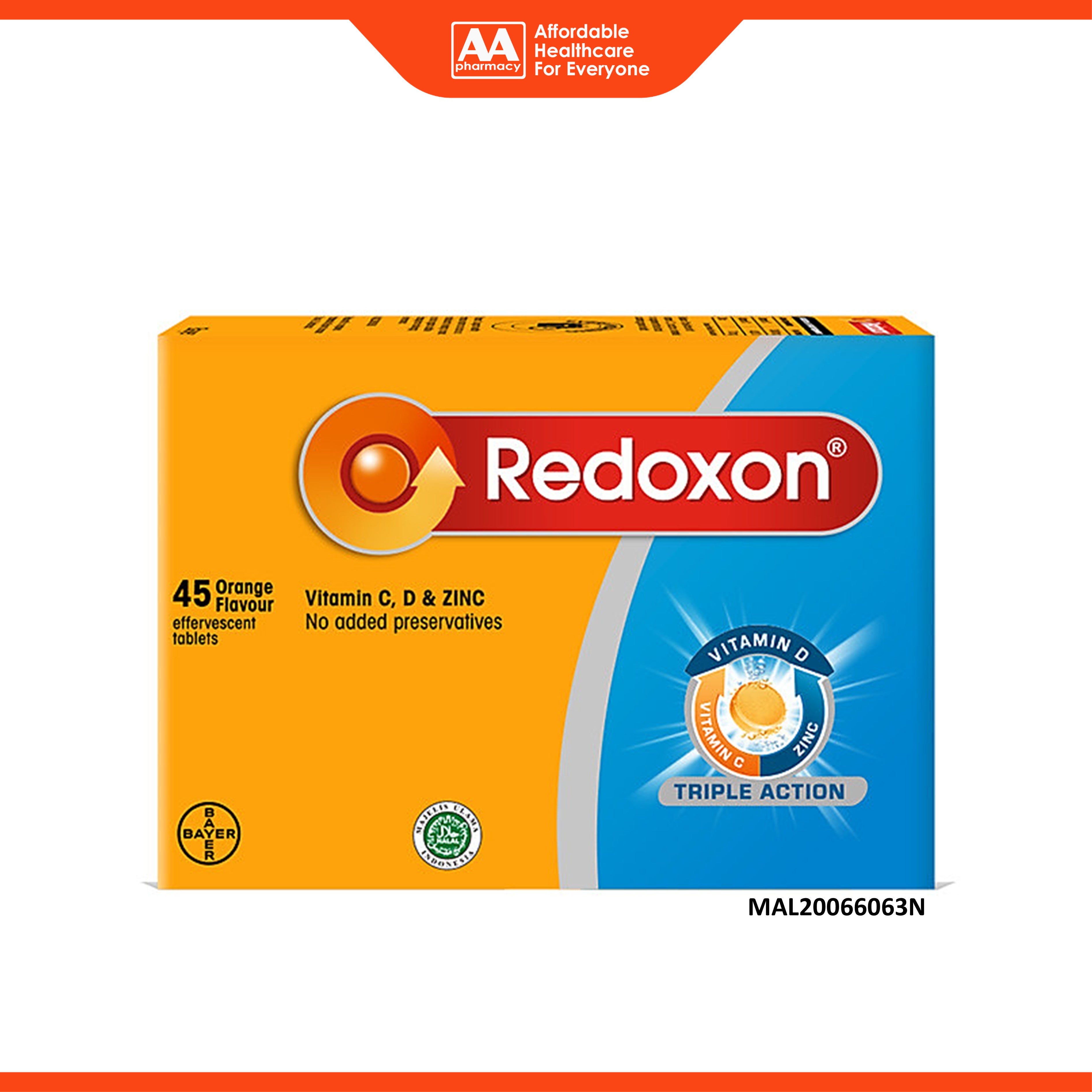 Redoxon Triple Action (Vitamins C, D and Zinc) Effervescent Tablet 3x15’s (Orange Flavour)