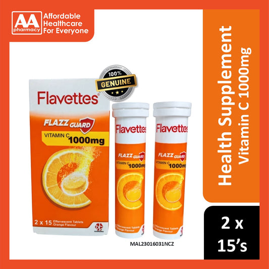 Flavettes Flazz Guard Vitamin C 1000mg Effervescent Tablet 2x15's (Orange Flavour)