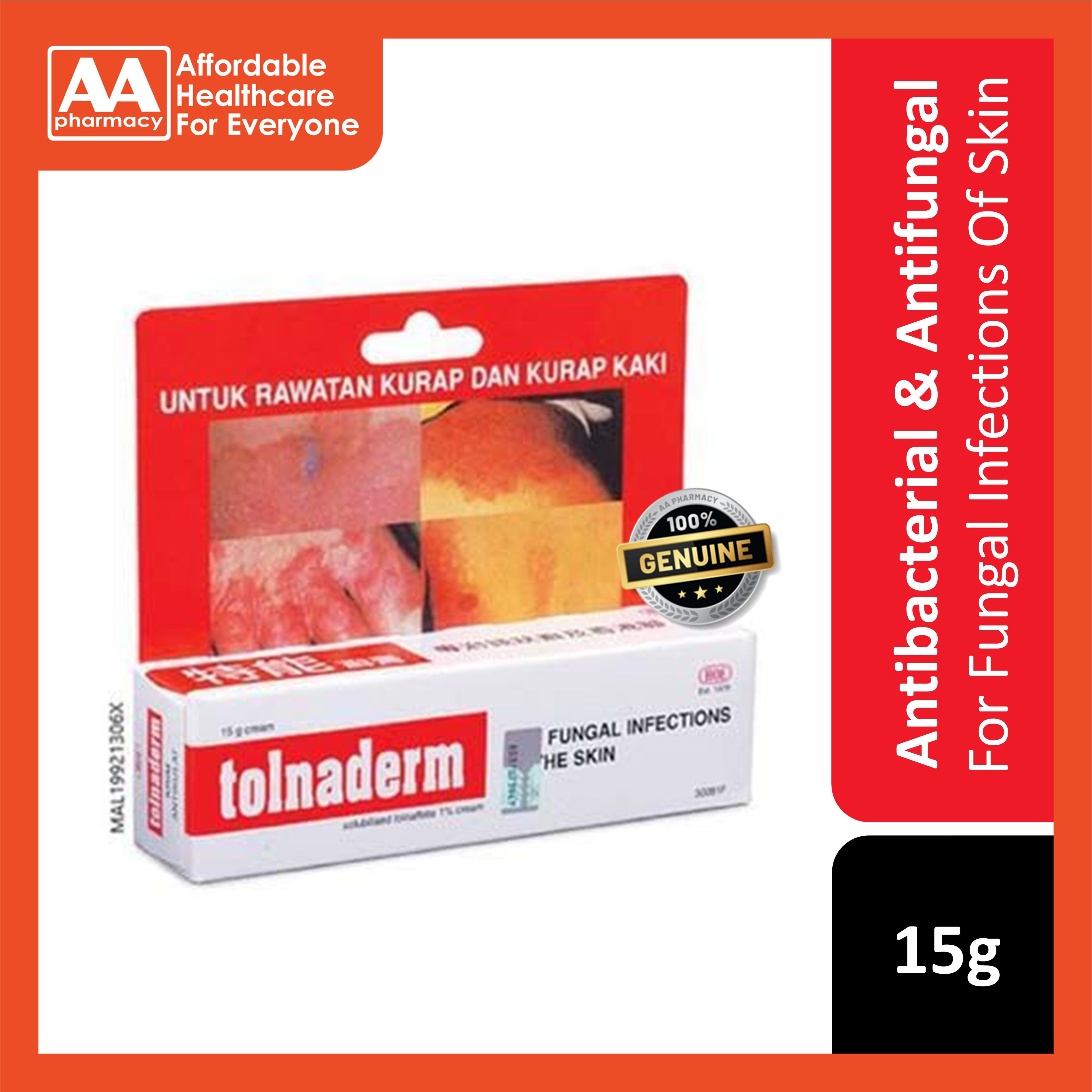 Tolnaderm (Solubilised Tolnaftate 1% ) Cream 15g - For Fungal Infections of the Skin