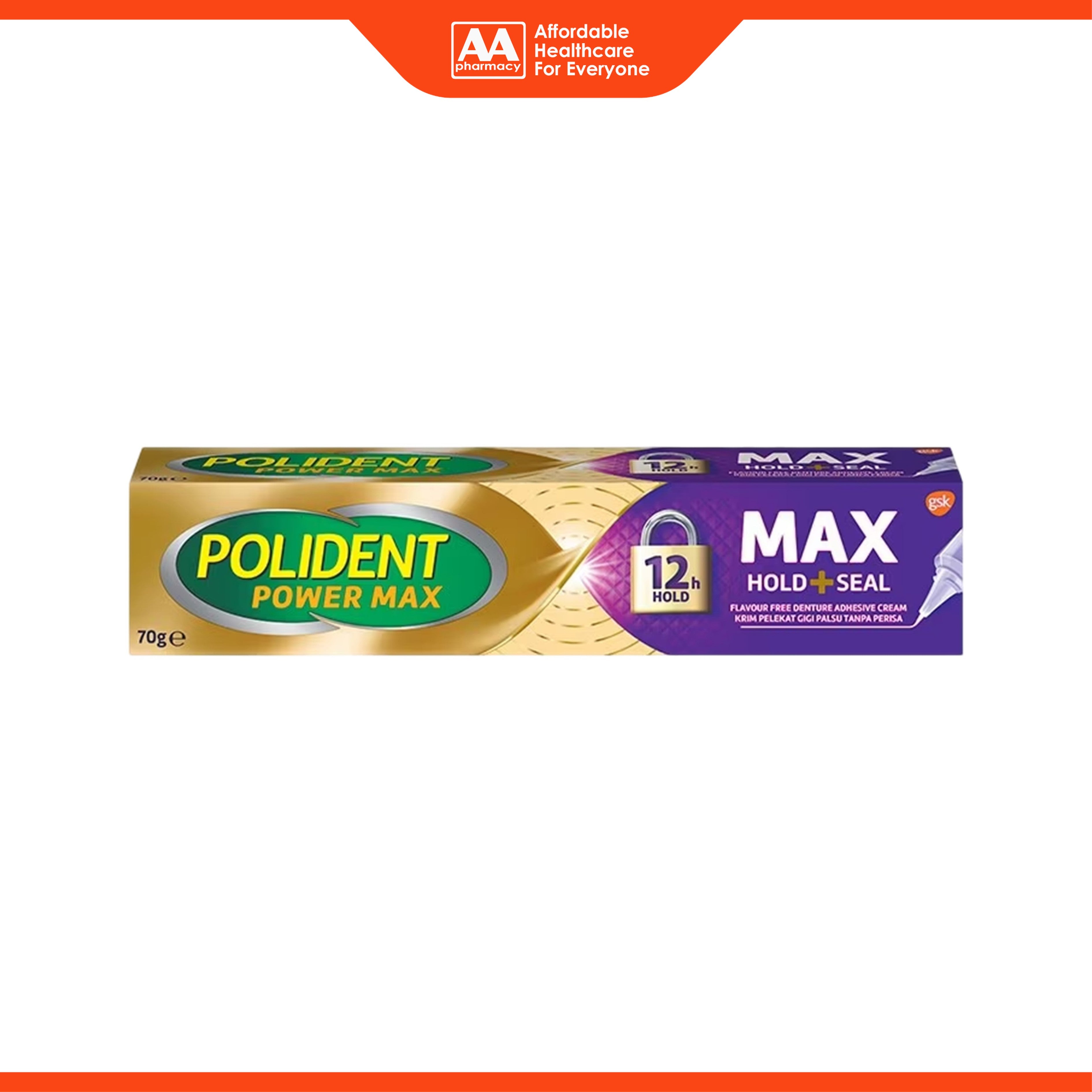 Polident Power Max (Max Hold + Seal) Denture Adhesive Cream 70g (Flavour Free)