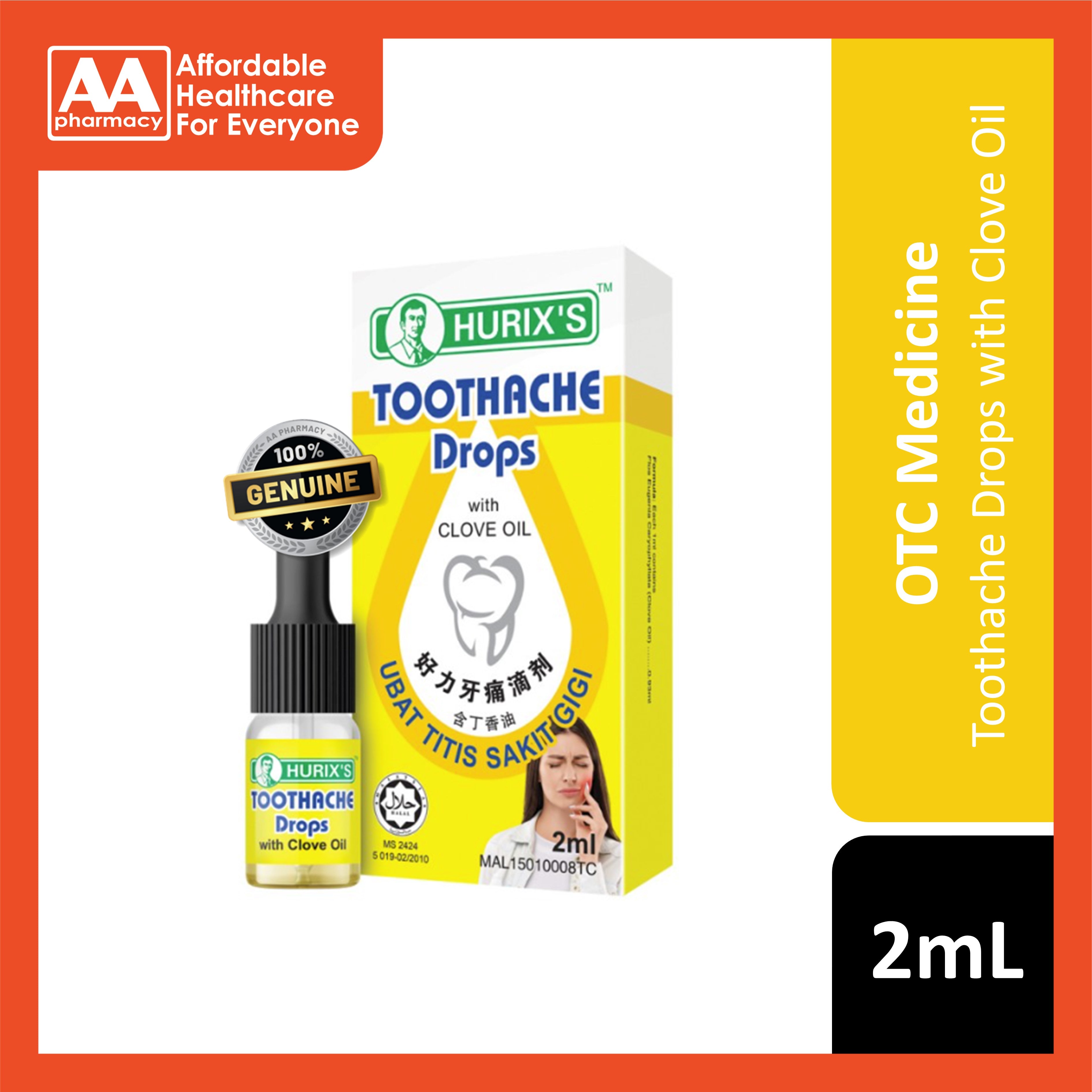 Toothached Drops Hurix's Toothache Drops (Clove Oil) 2mL – AA Pharmacy