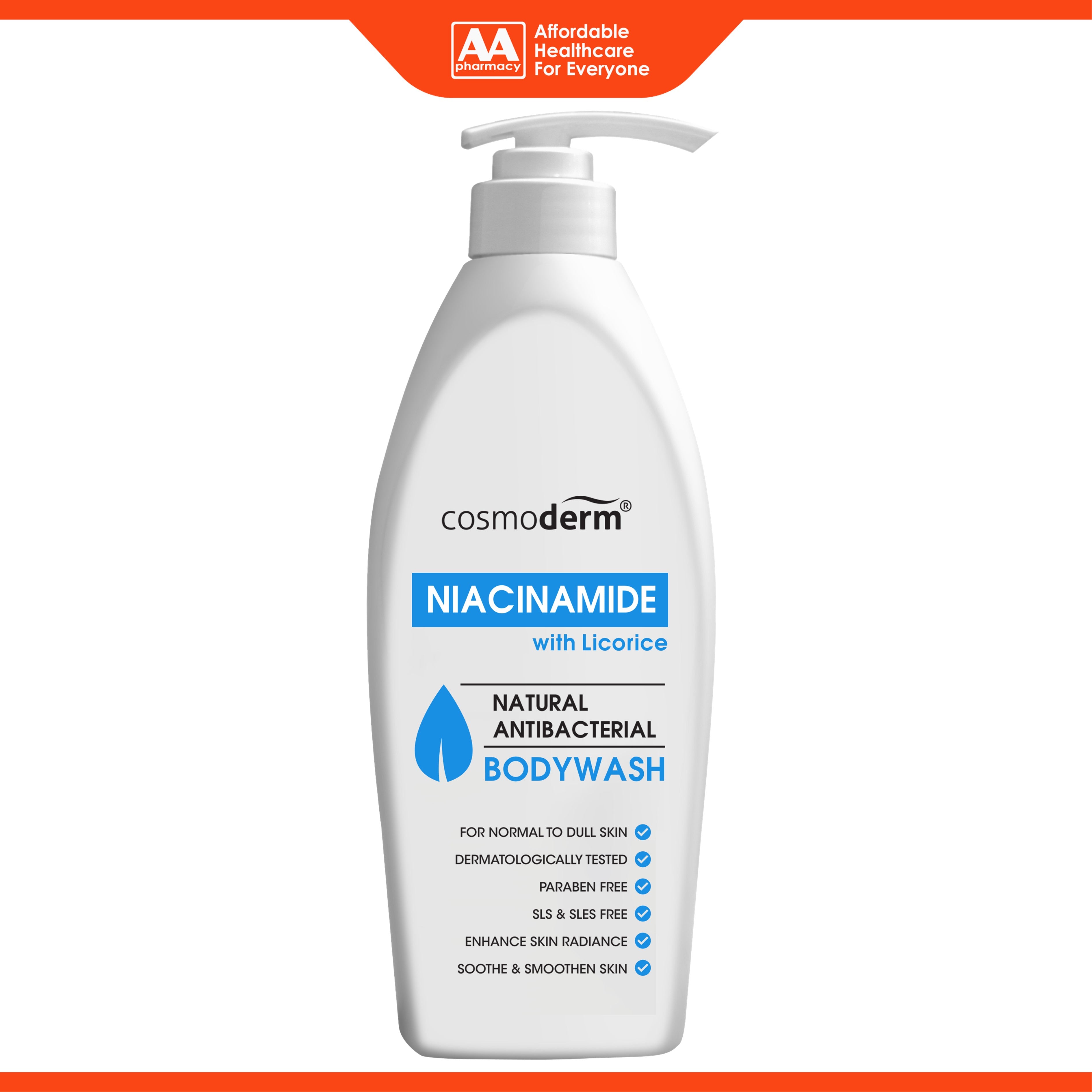 Cosmoderm Natural Antibacterial Body Wash - Niacinamide with Licorice (500ml)