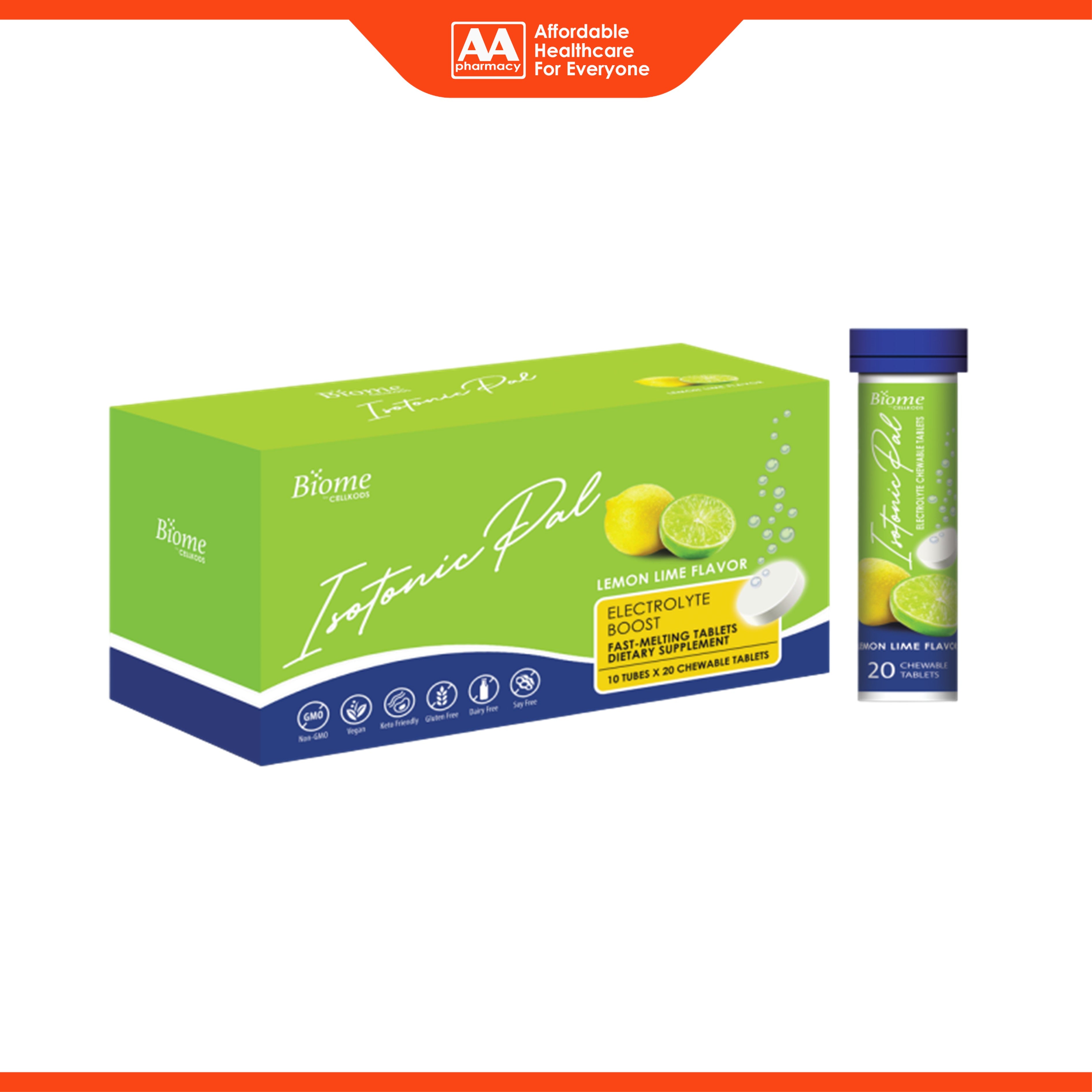 Biome Isotonic Pal Electrolyte Boost (Lemon Lime Flavour) Chewable Tablet 20's [Box of 10 tubes]