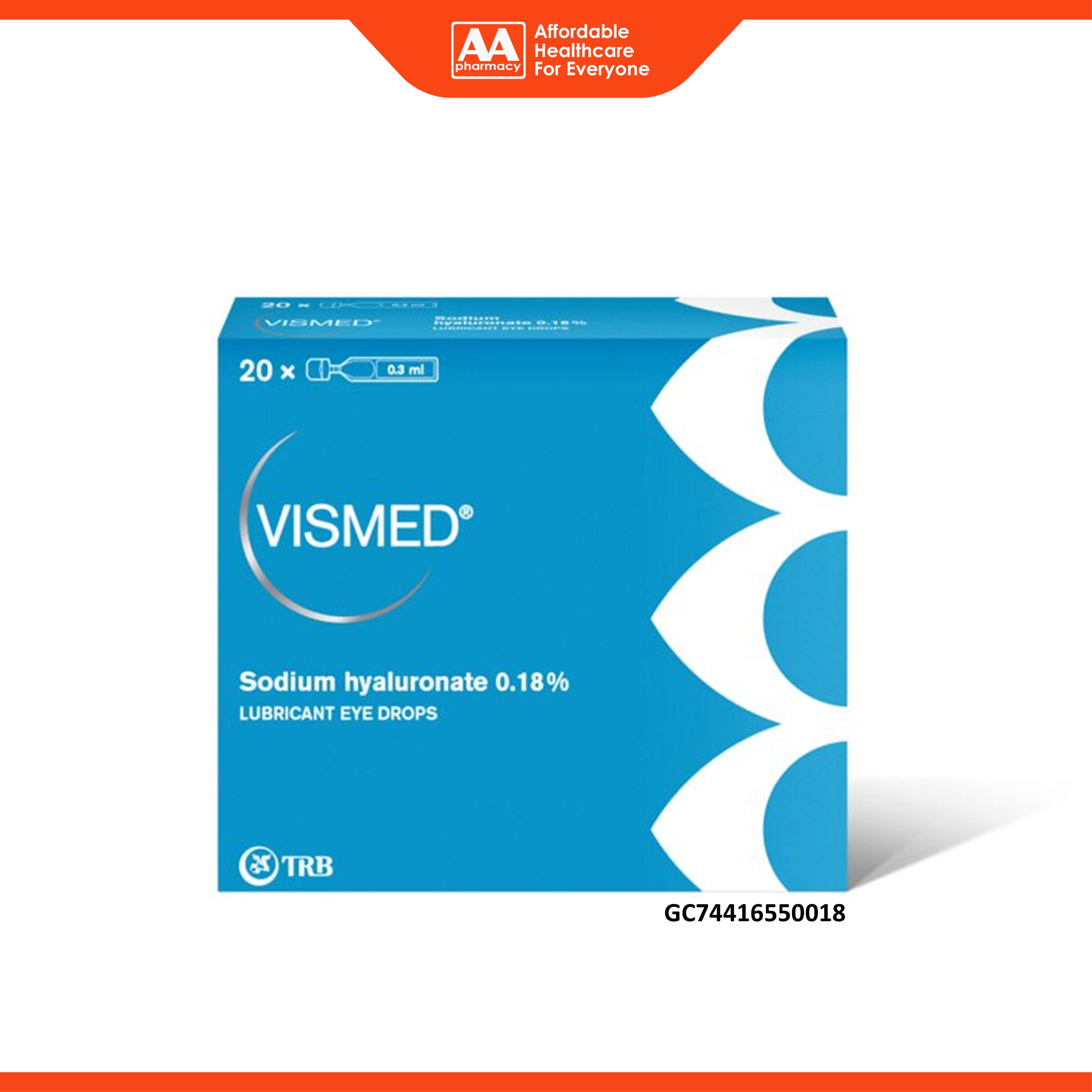 Vismed (Sodium Hyaluronate 0.18%) Lubricant Eye Drops 0.3mLx20's