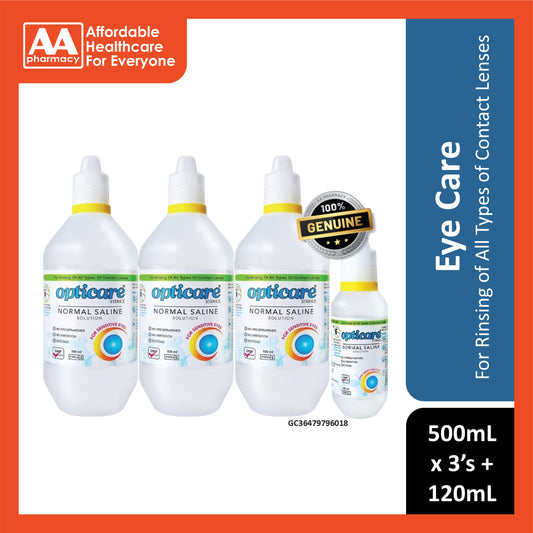 Opticare Sterile Normal Saline Solution 500mLx3's + 120mL