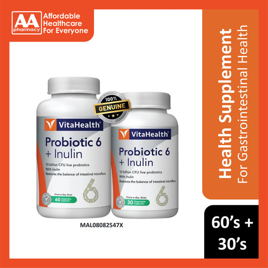 VitaHealth Probiotic 6 + Inulin Vegetable Capsule 60's+30's