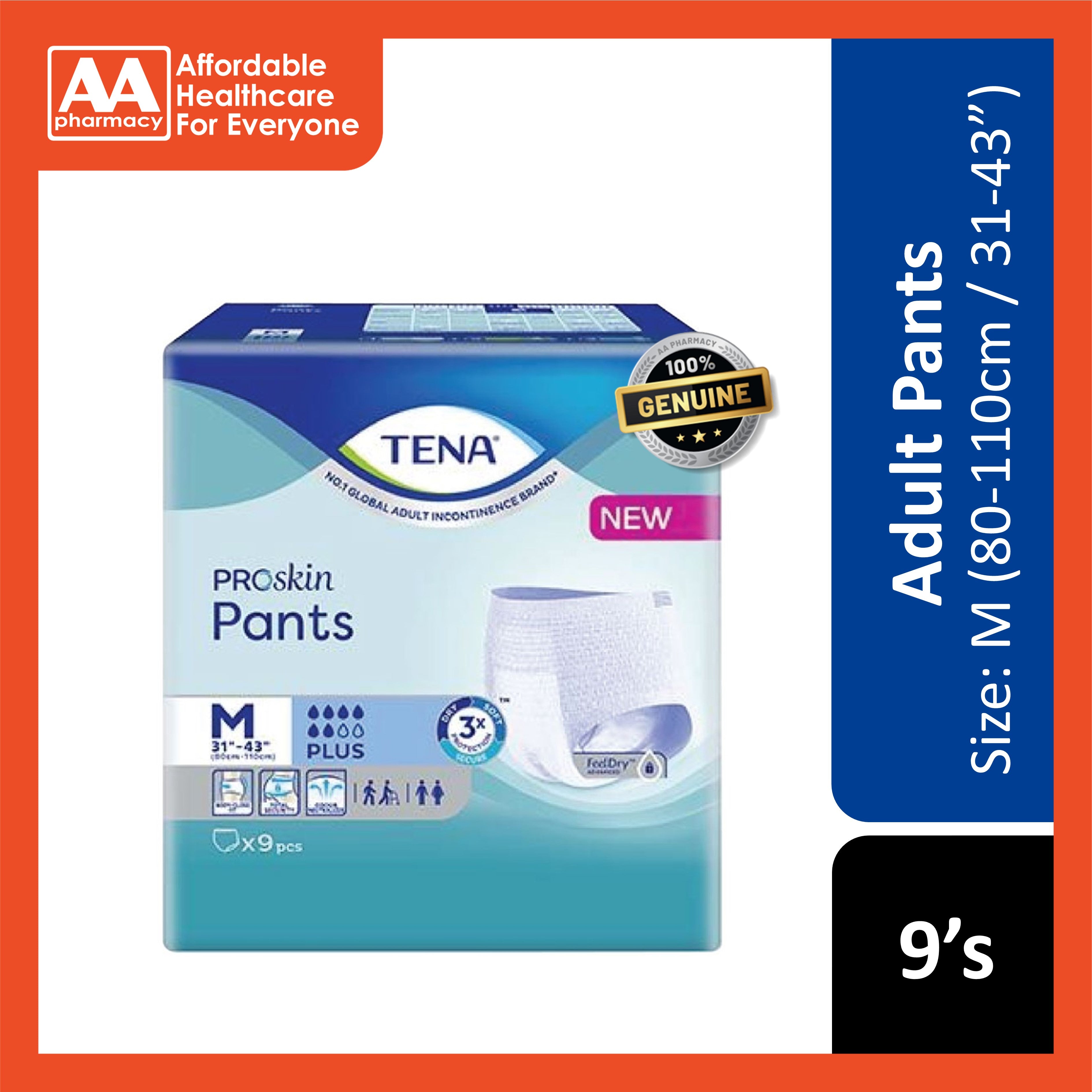 Tena PROskin Adult Pants Plus Size M 9's (80-110cm / 31-43 inches)