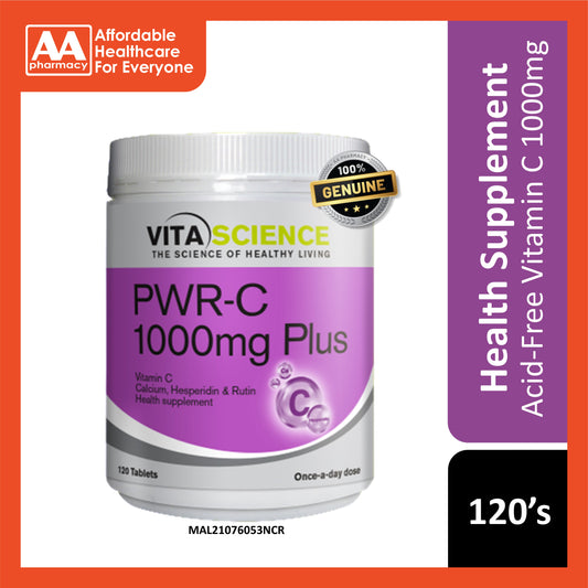 VitaScience PWR-C 1000mg Plus Tablets 120's (Acid-Free Vitamin C)