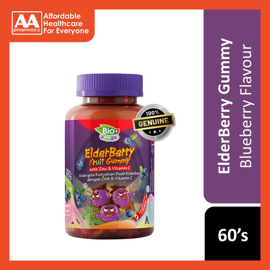 BioPlus Junior Elderberry Fruit Gummy with Zinc & Vitamin C 60's (Blueberry Flavour)