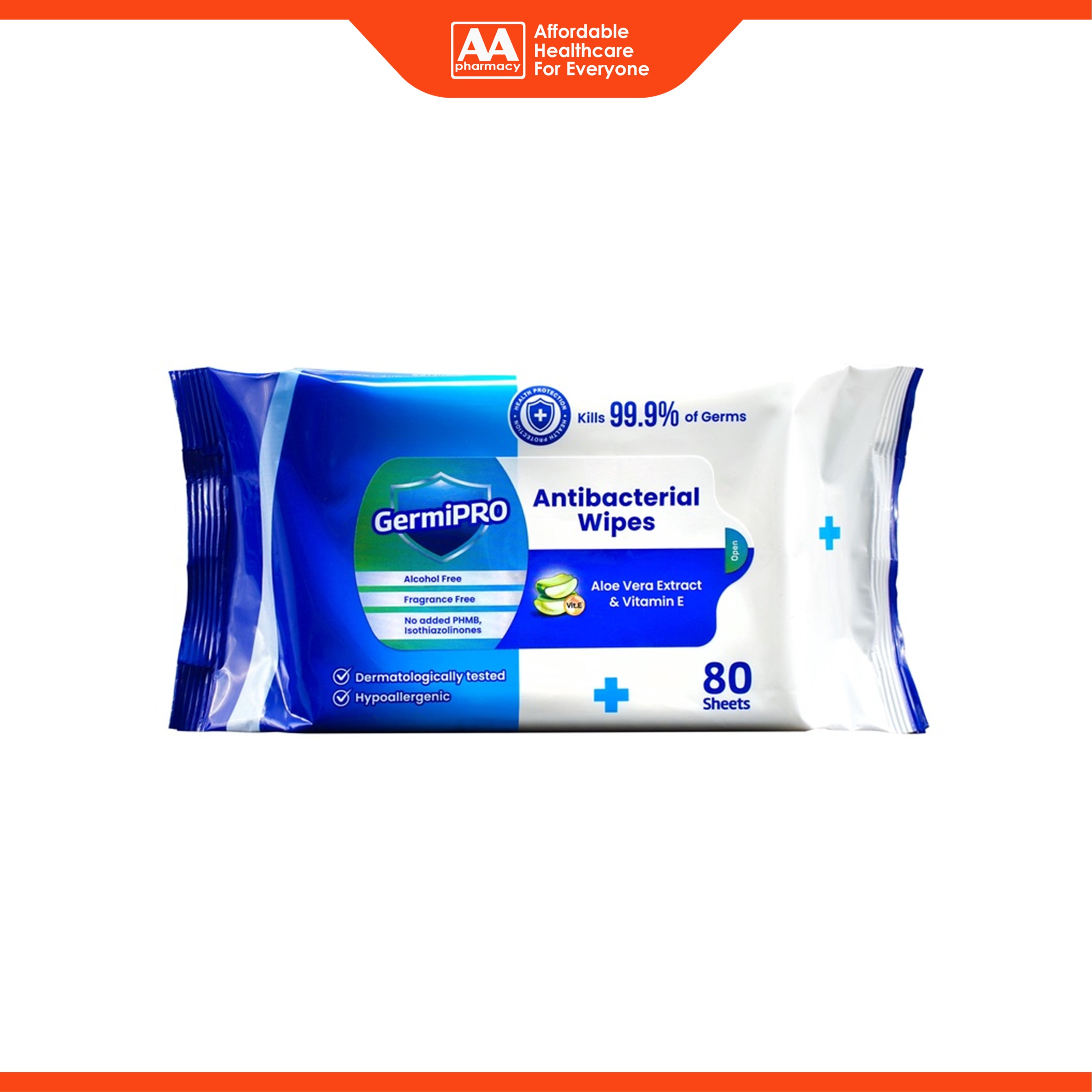 GermiPRO Antibacterial Wipes (80's) - With Aloe Vera Extract and Vitamin E