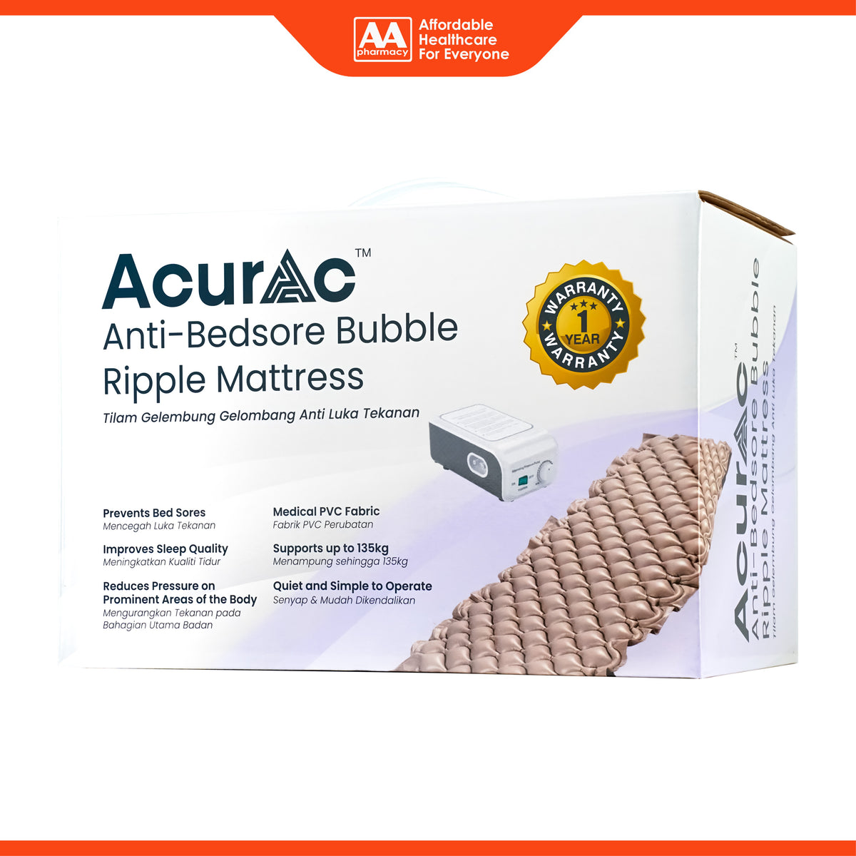 Acurac Anti-Bedsore Bubble Ripple Mattress - 1 Year Warranty
