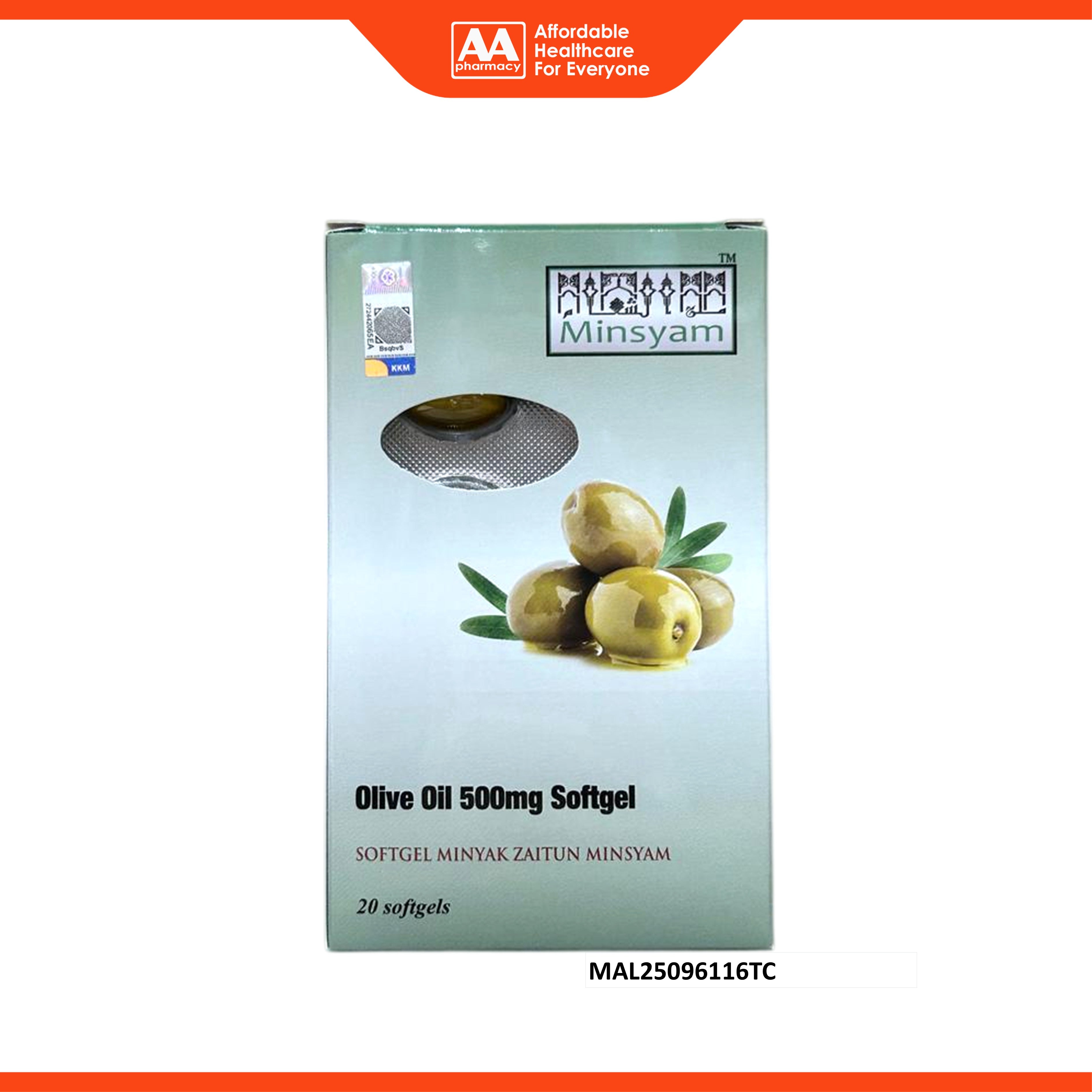 Minsyam Olive Oil (Minyak Zaitun) 500mg Softgel 20's