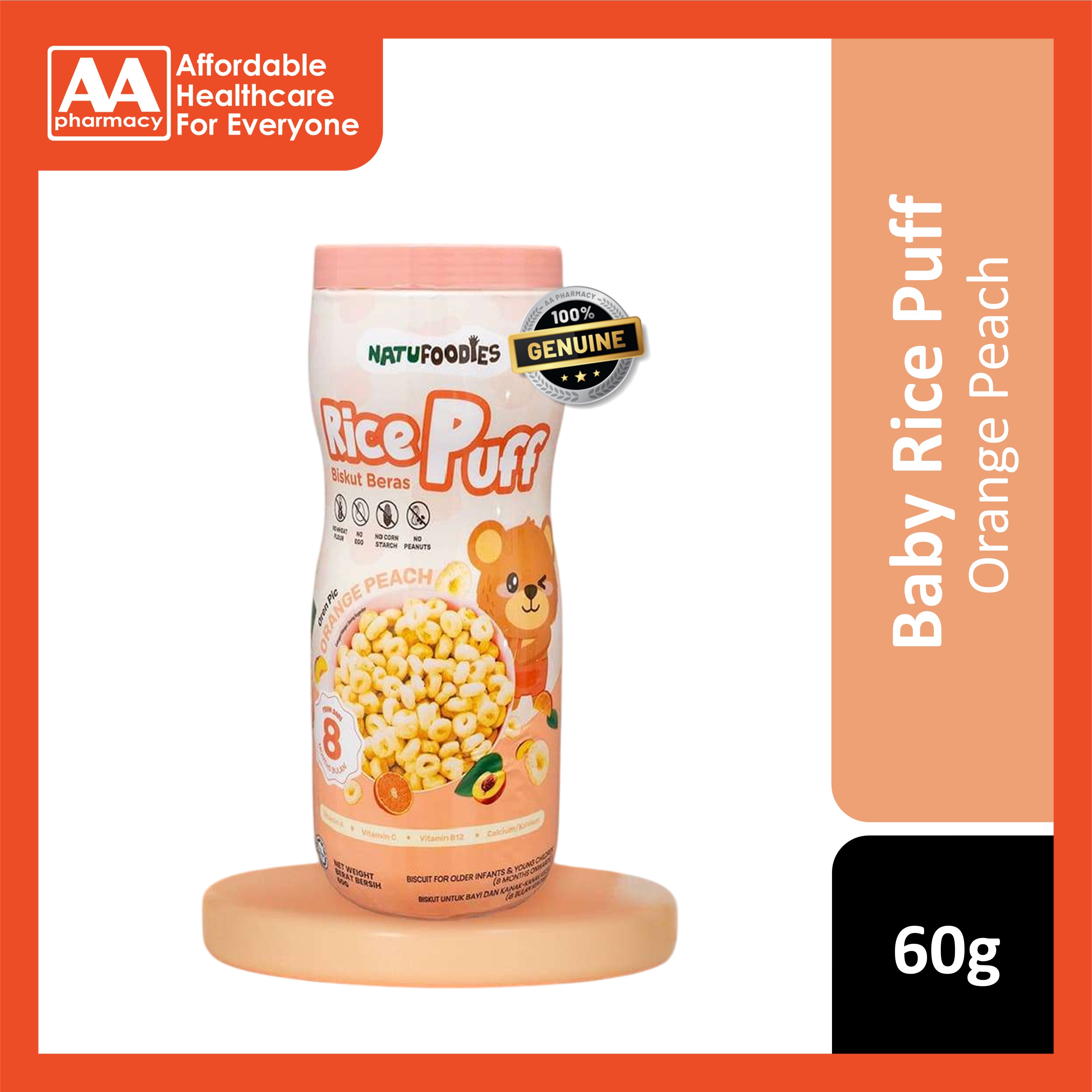 NatuFoodies Rice Puff (Orange Peach) 60g (For Infants from 8 Months)
