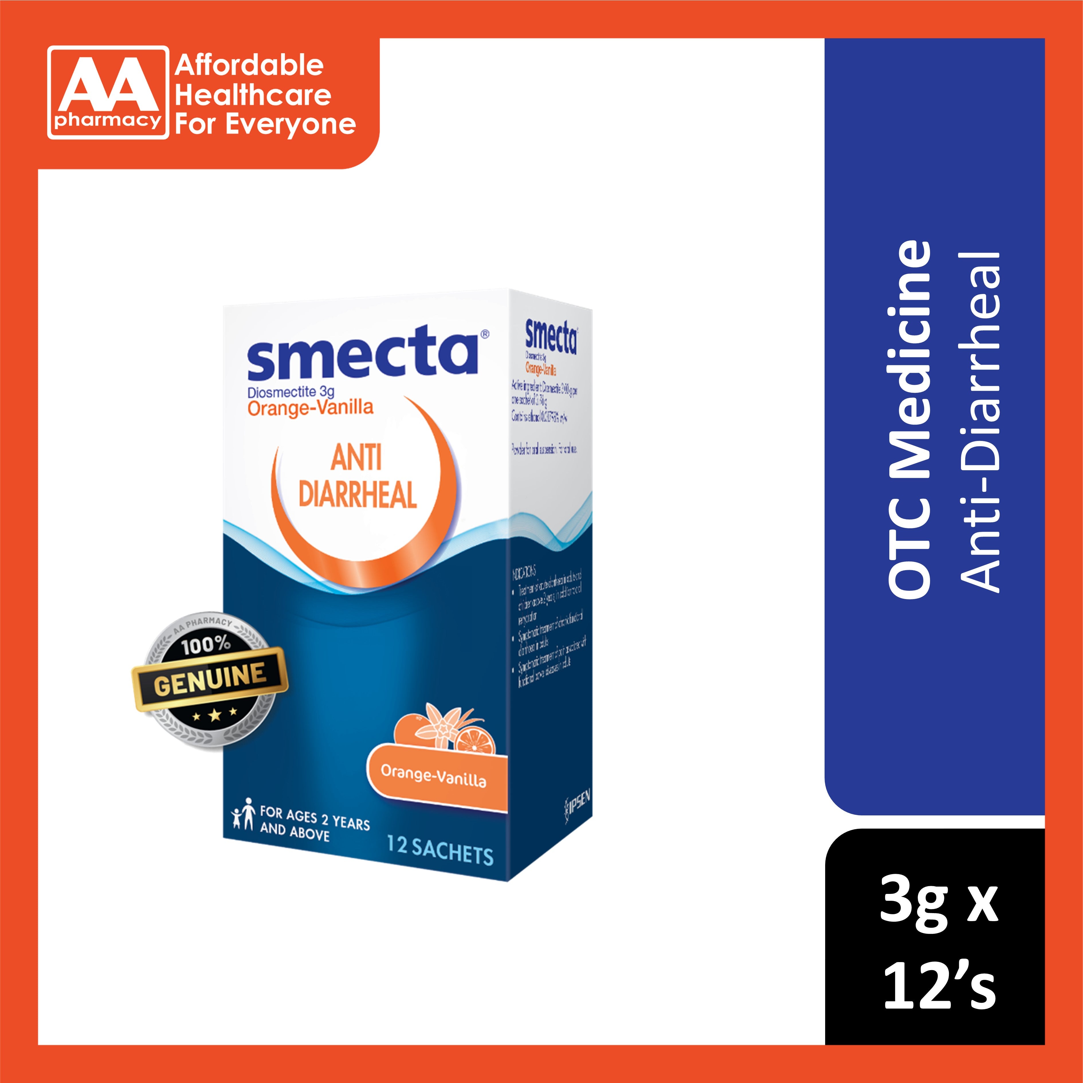 Smecta Anti-Diarrheal Orange-Vanilla Powder Sachet 3gx12's – AA Pharmacy