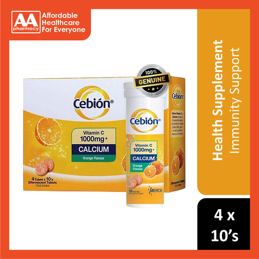 Cebion Vitamin C 1000mg + Calcium Effervescent Tablet 4x10's (Orange Flavour)