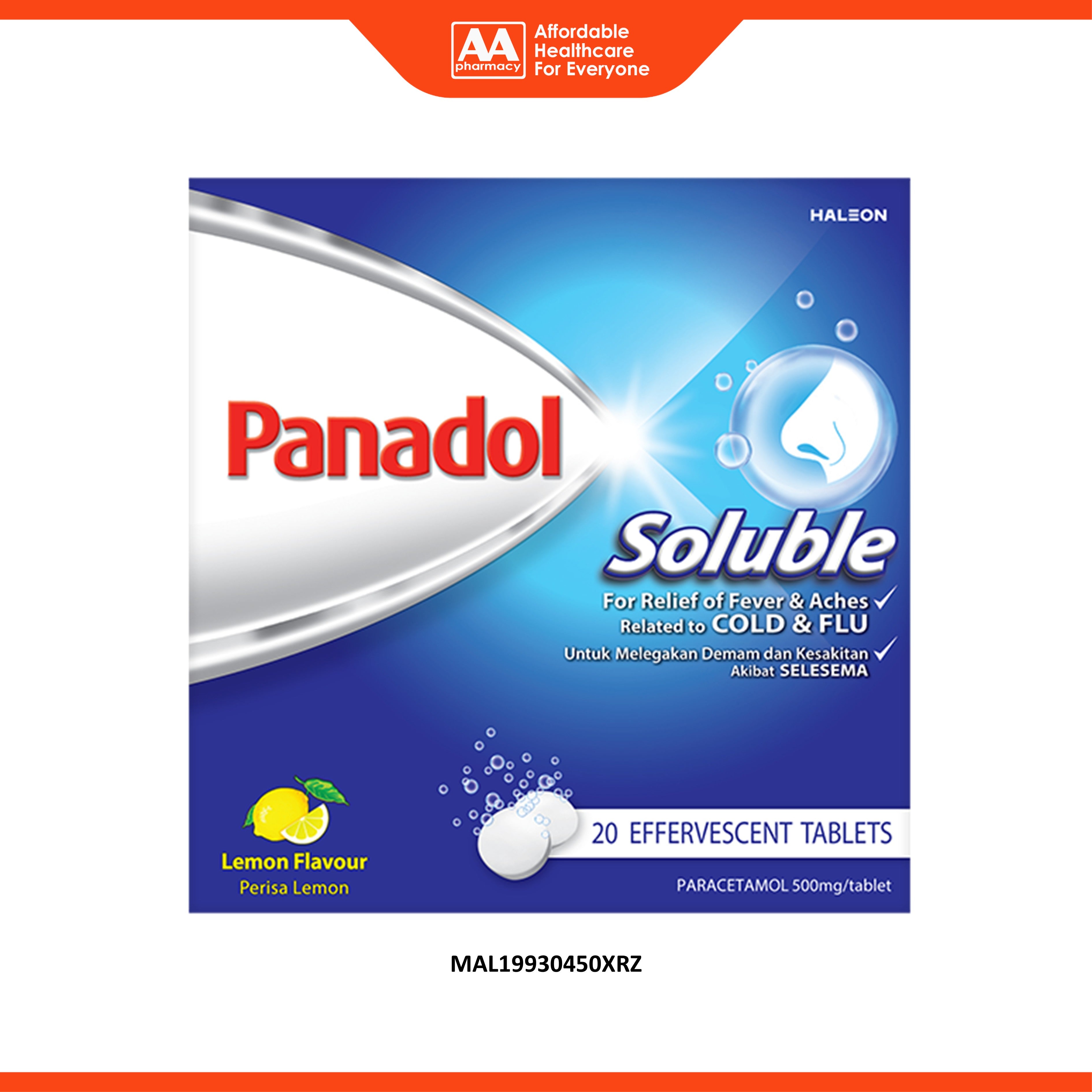 Panadol Soluble 500mg Effervescent Tablet 5x4's (Lemon Flavour)