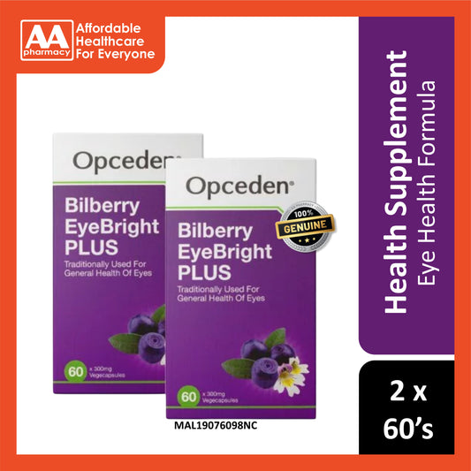 Opceden Bilberry EyeBright Plus 300mg Vegecapsule 2x60's Twin Pack (Halal)