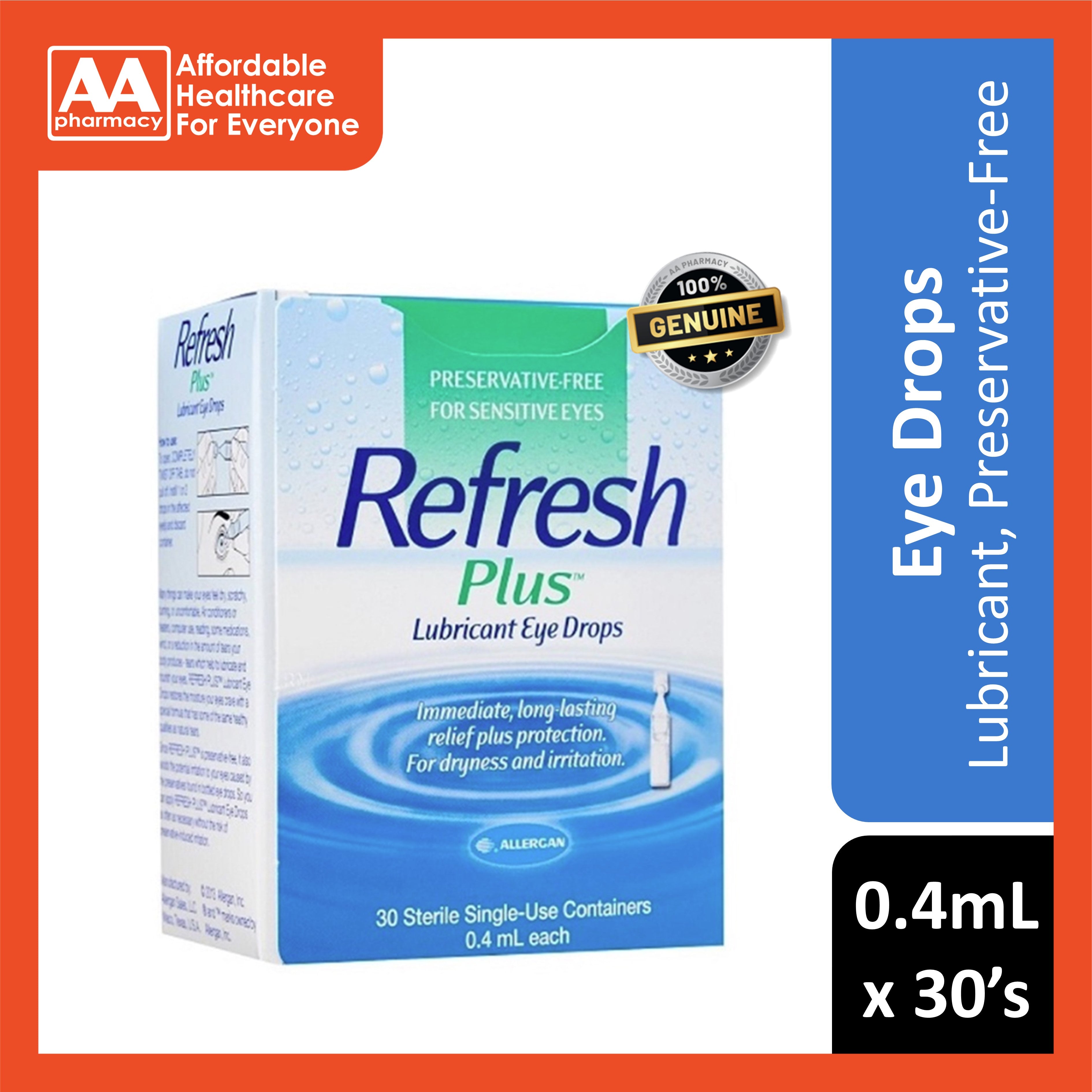 Refresh Plus Lubricating Eye Drops 0.4mL 30's (Preservative-Free) – AA ...