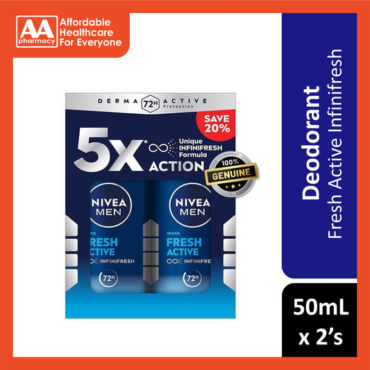 Nivea Men Fresh Active InfiniFresh 72H Anti-Perspirant Roll On 50mLx2's [Twinpack]