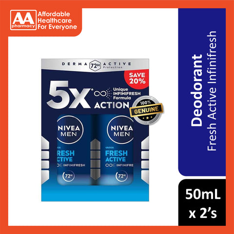 Nivea Men Fresh Active InfiniFresh 72H Anti-Perspirant Roll On 50mLx2's [Twinpack]