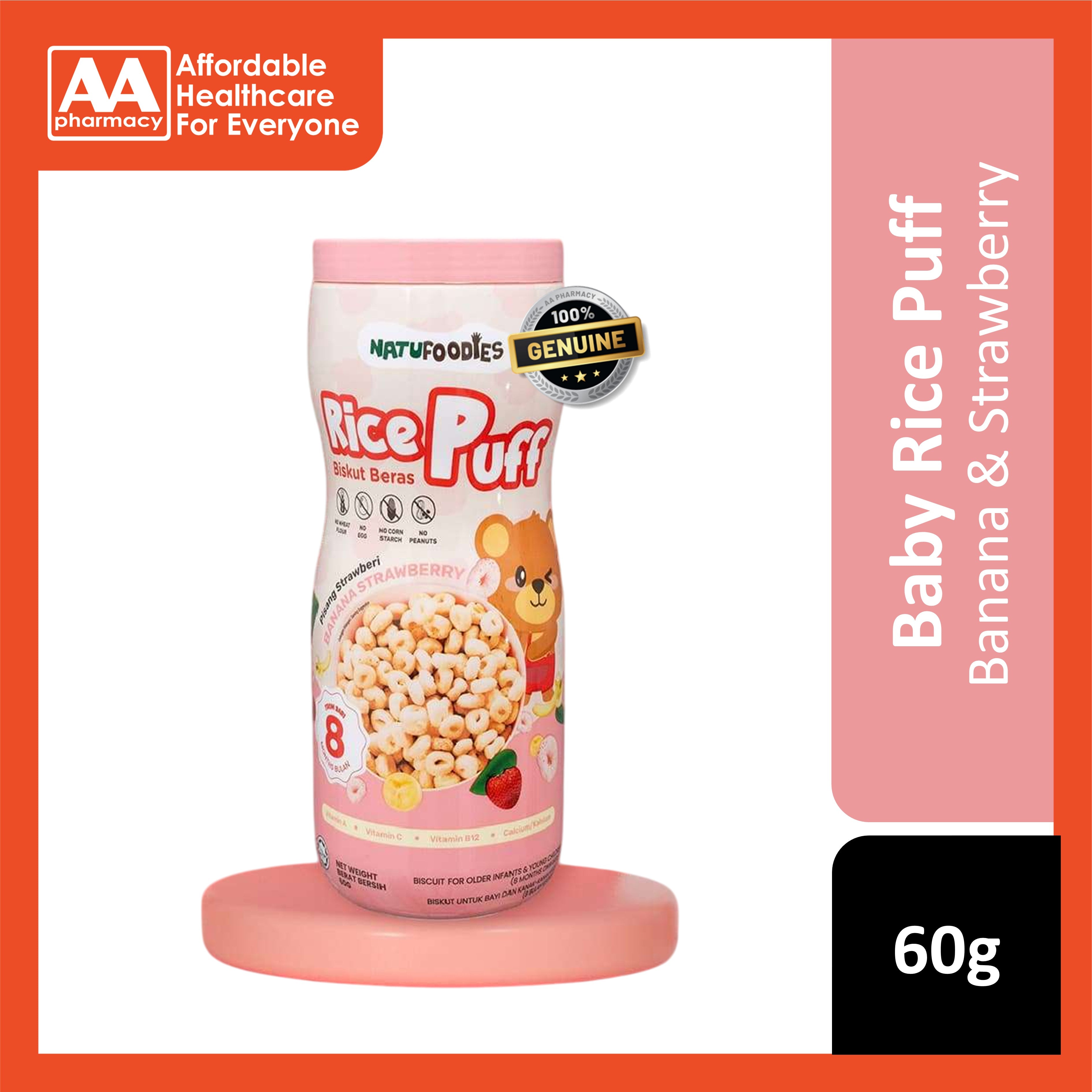 NatuFoodies Rice Puff (Strawberry) 60g (For Infants from 8 Months)