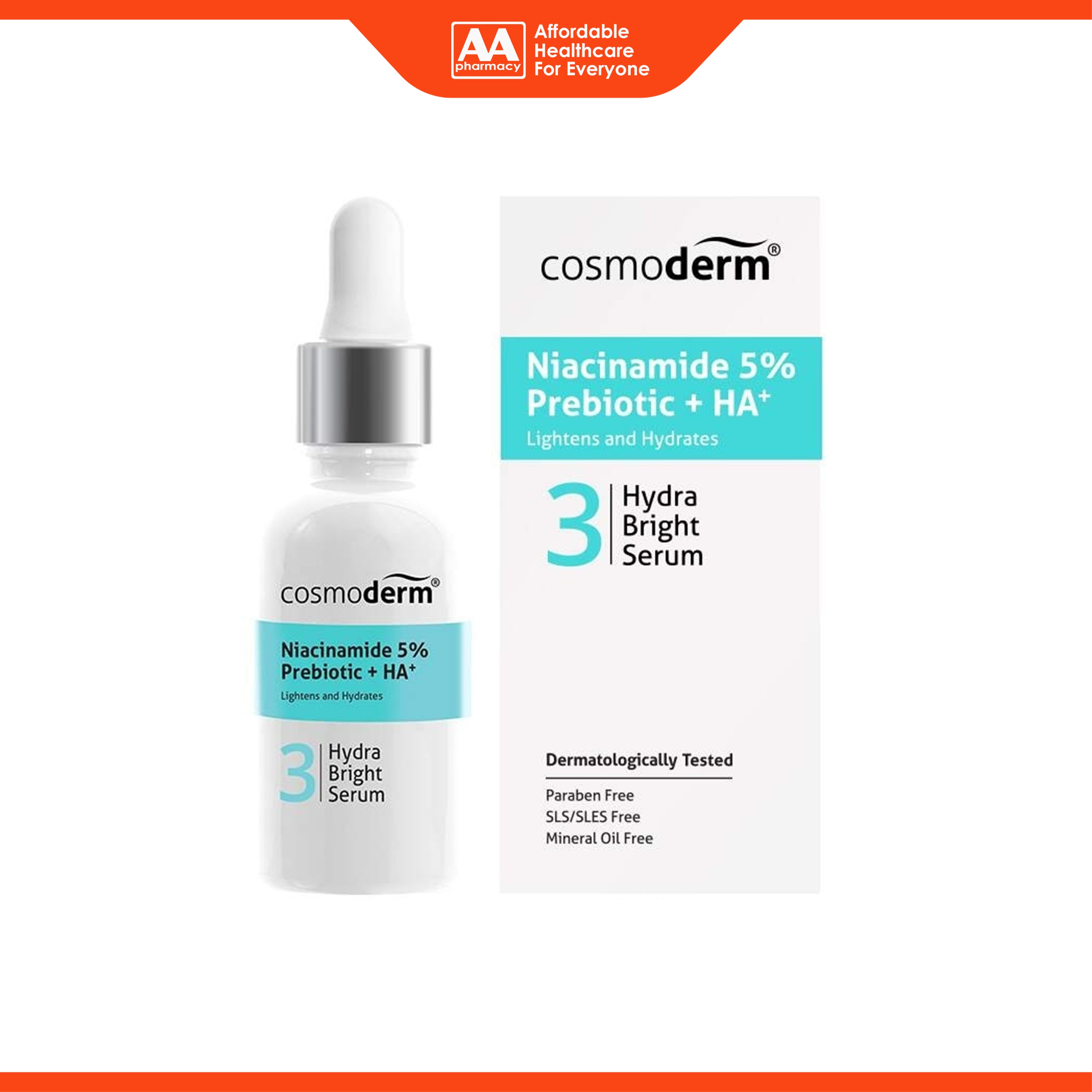 Cosmoderm Niacinamide 5% + Prebiotic + Hyaluronic Acid Hydra Bright Serum (30ml)