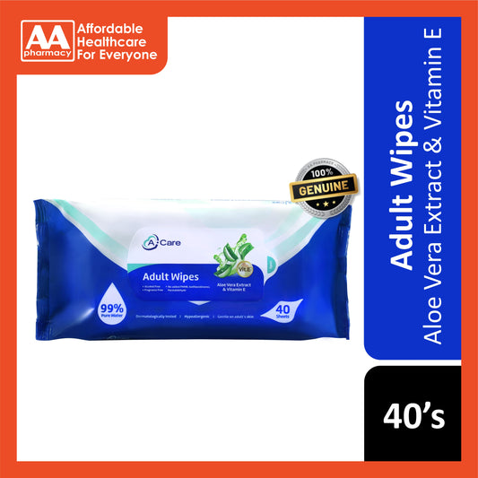 A-Care Adult Wipes 40's (Aloe Vera Extract & Vitamin E)