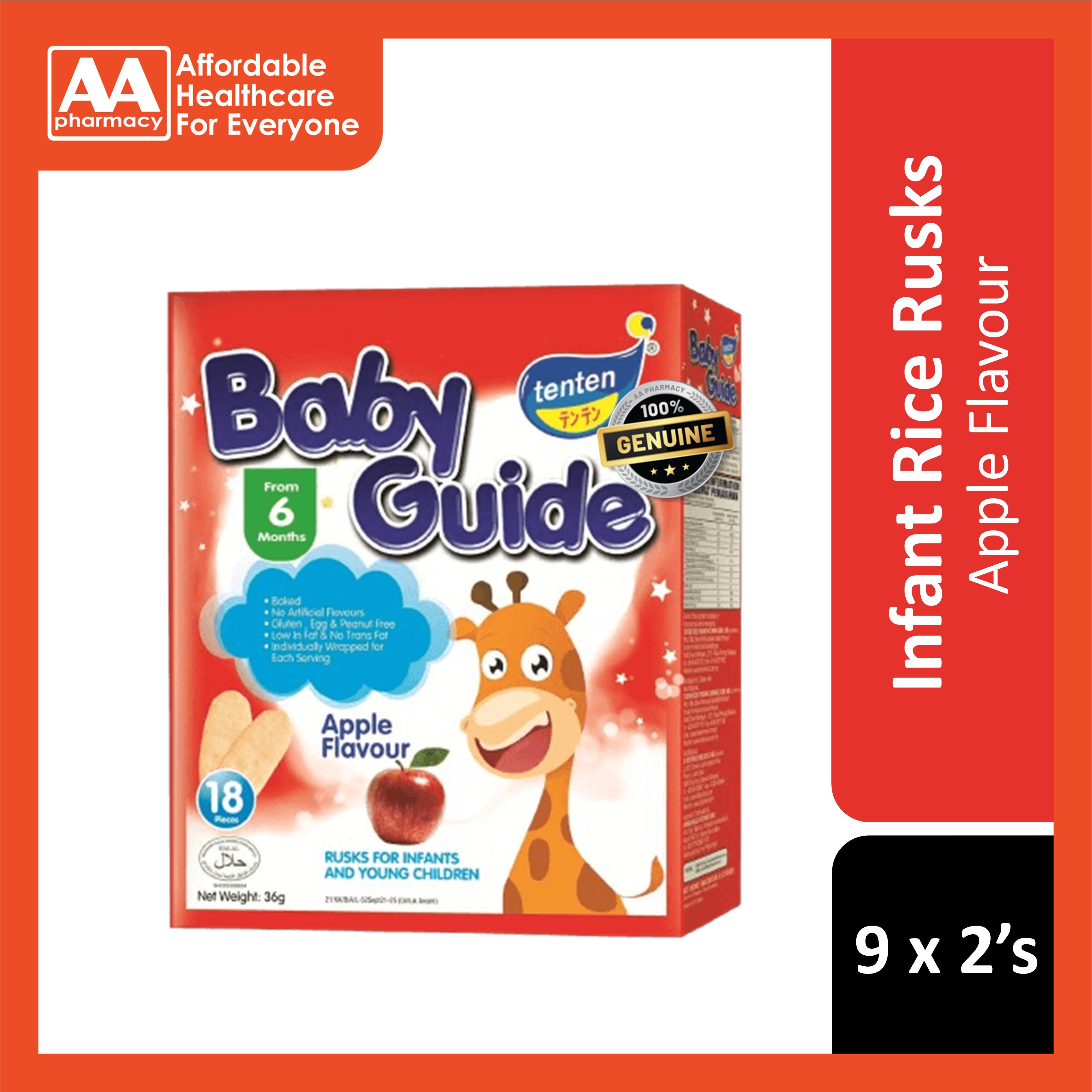 Tenten Baby Guide Rice Rusks (Apple) 36g 9x2's - For 6 Months+