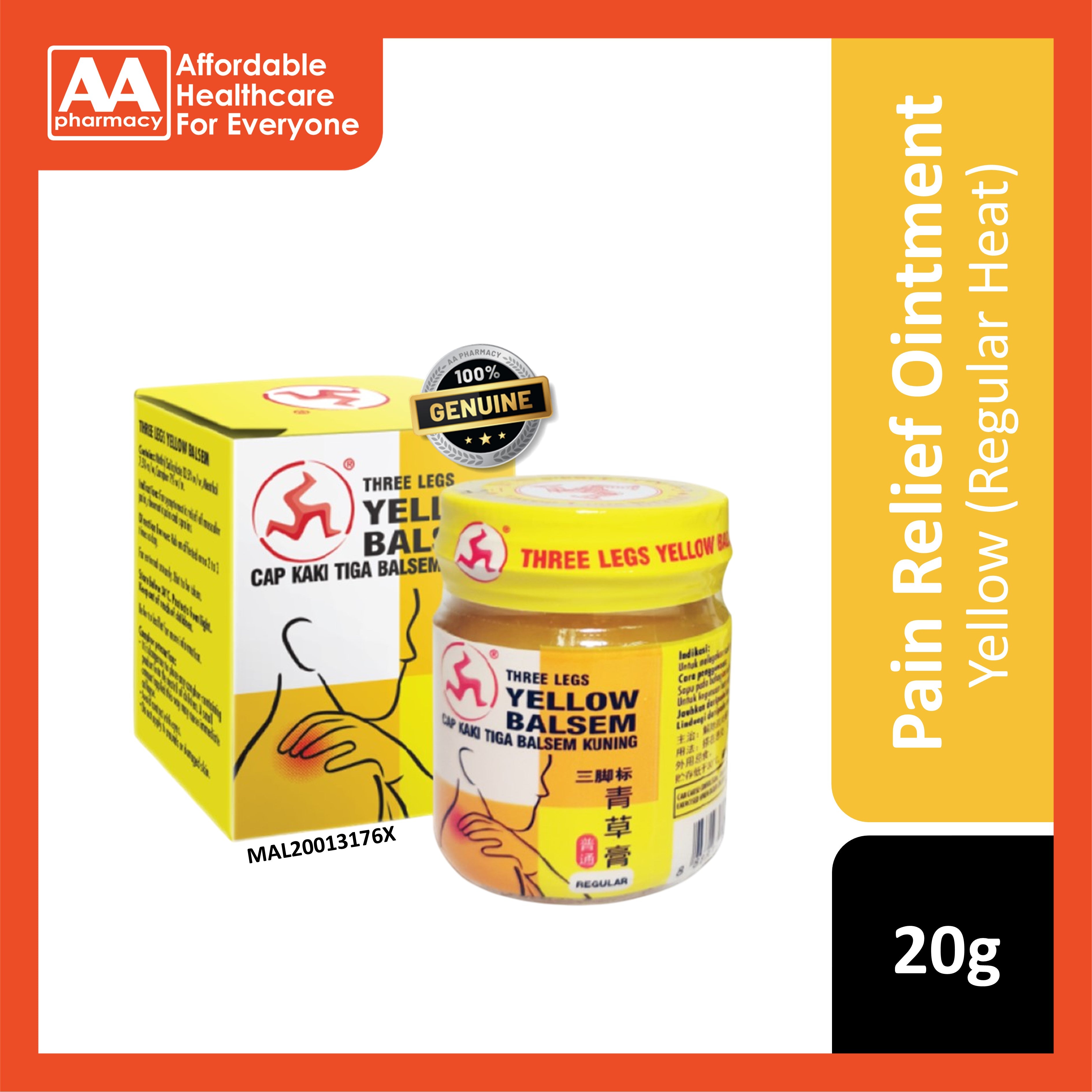 3 Legs Yellow Balsem Pain Relief Ointment 20g (Regular Heat)