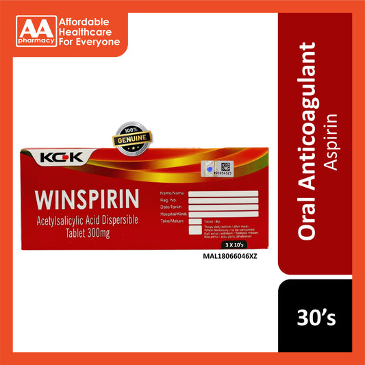 Winspirin (Acetylsalicylic Acid) 300mg Dispersible Tablet - 30's