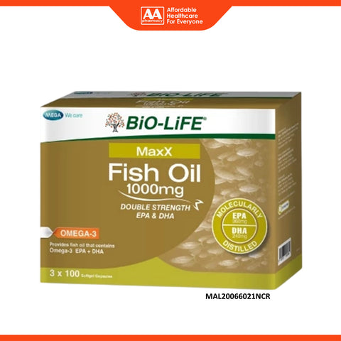 Bio-Life MaxX Fish Oil 1000mg Double Strength Softgel Capsule 3x100's