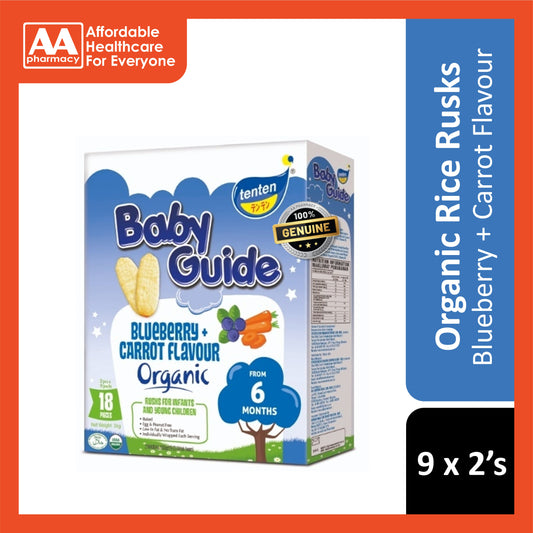 Tenten Baby Guide Organic Rice Rusks (Blueberry & Carrot) 36g 9x2's - For 6 Months+