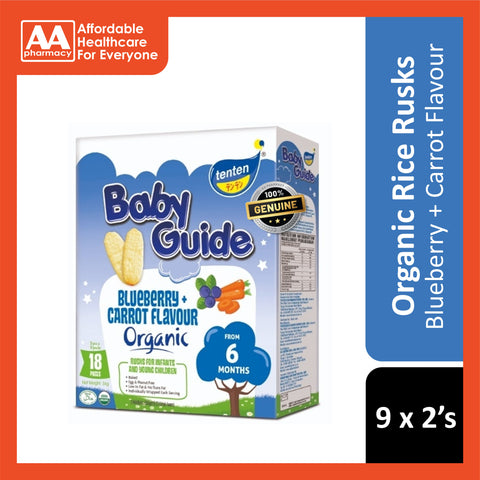 Tenten Baby Guide Organic Rice Rusks (Blueberry & Carrot) 36g 9x2's - For 6 Months+