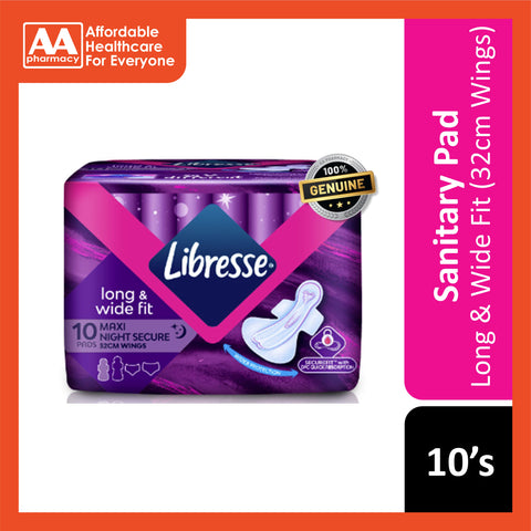 Libresse Pads (Long and Wide Fit, Maxi Night Secure, 32cm Wings) 10's