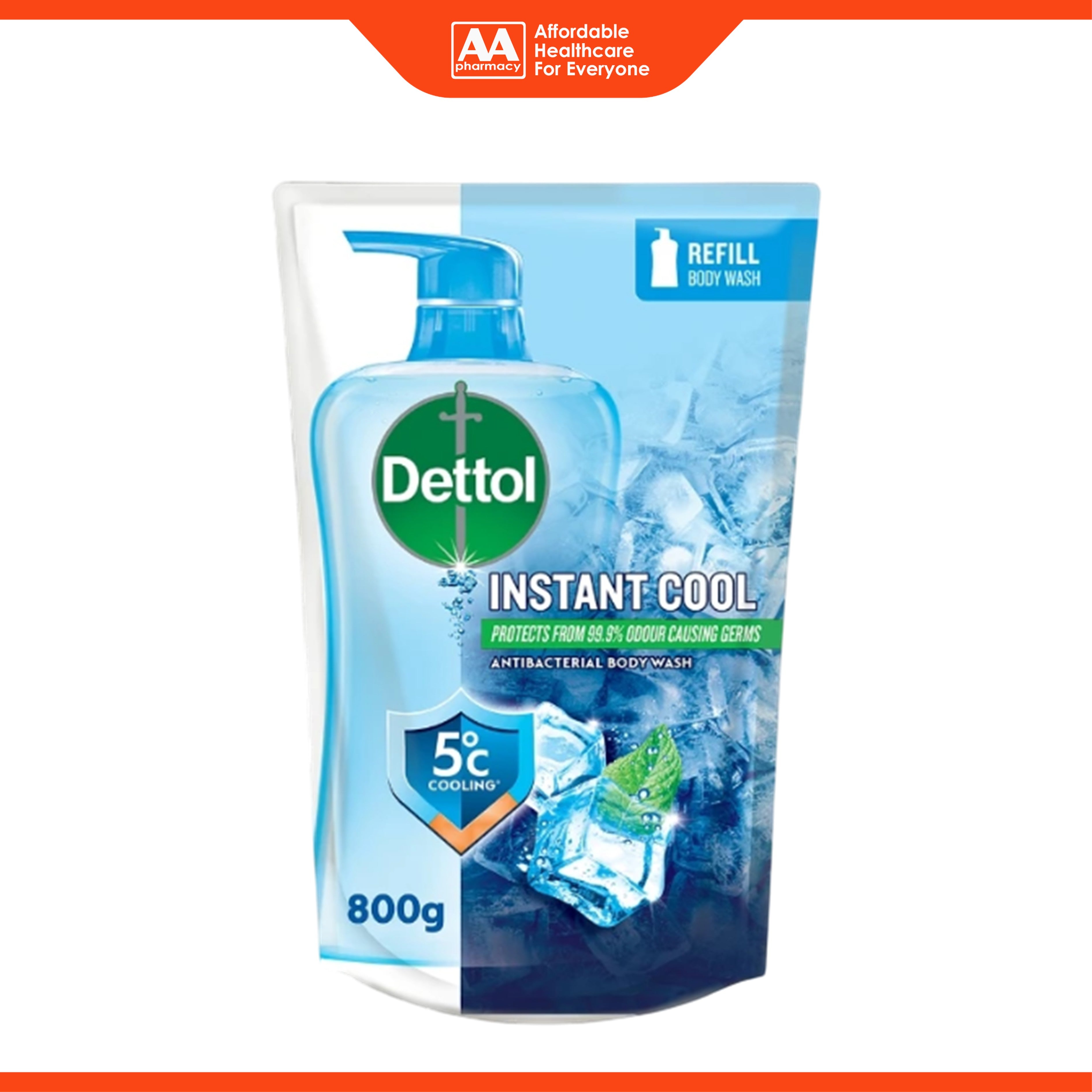 Dettol Antibacterial Body Wash (Instant Cool, Mint & Sea Minerals) Refill 800g