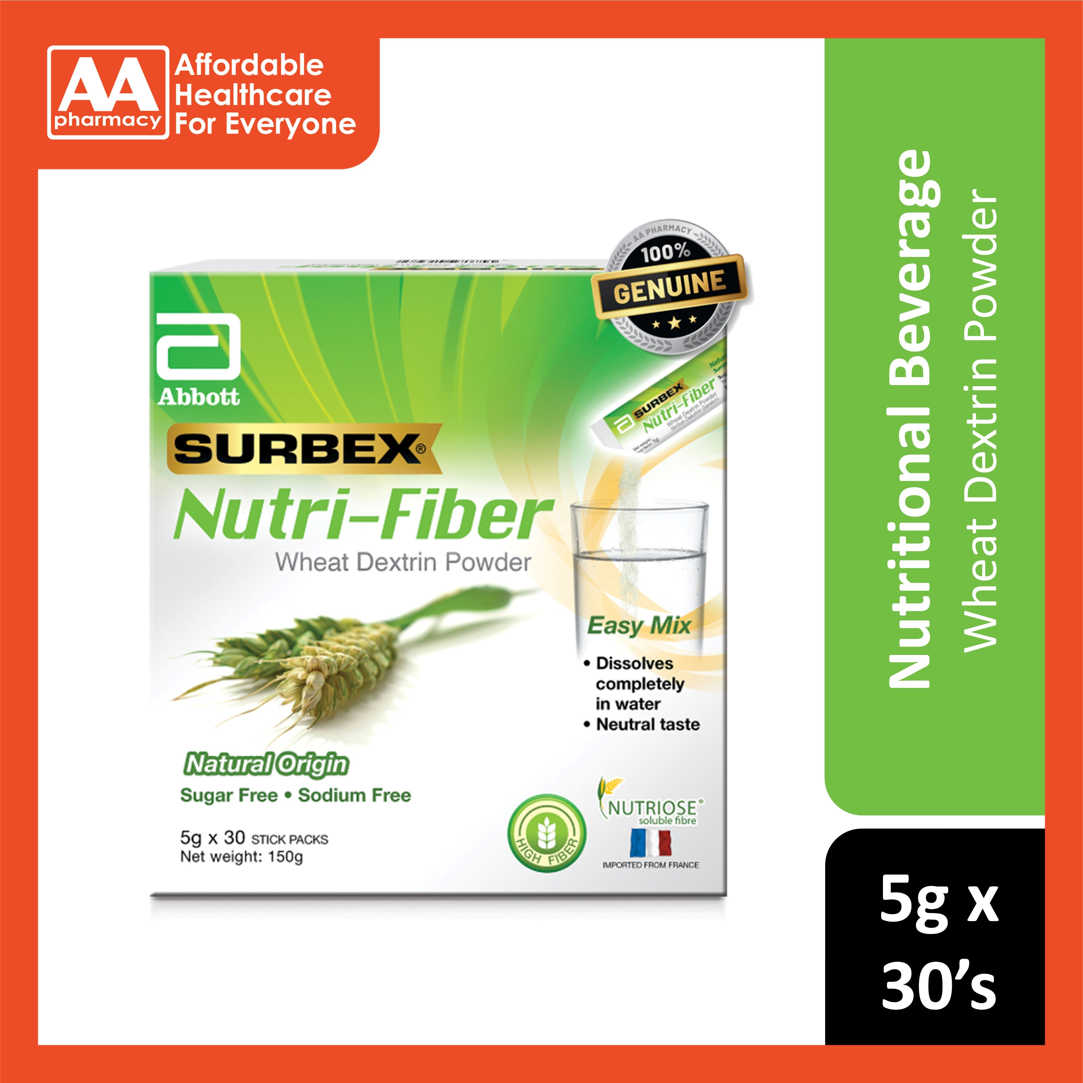 Surbex Nutri-Fiber Wheat Dextrin Powder Sachet 5gx30's – AA Pharmacy