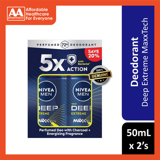 Nivea Men Deep Extreme MaxxTech 72H Anti-Perspirant Roll On 50mLx2's [Twinpack]