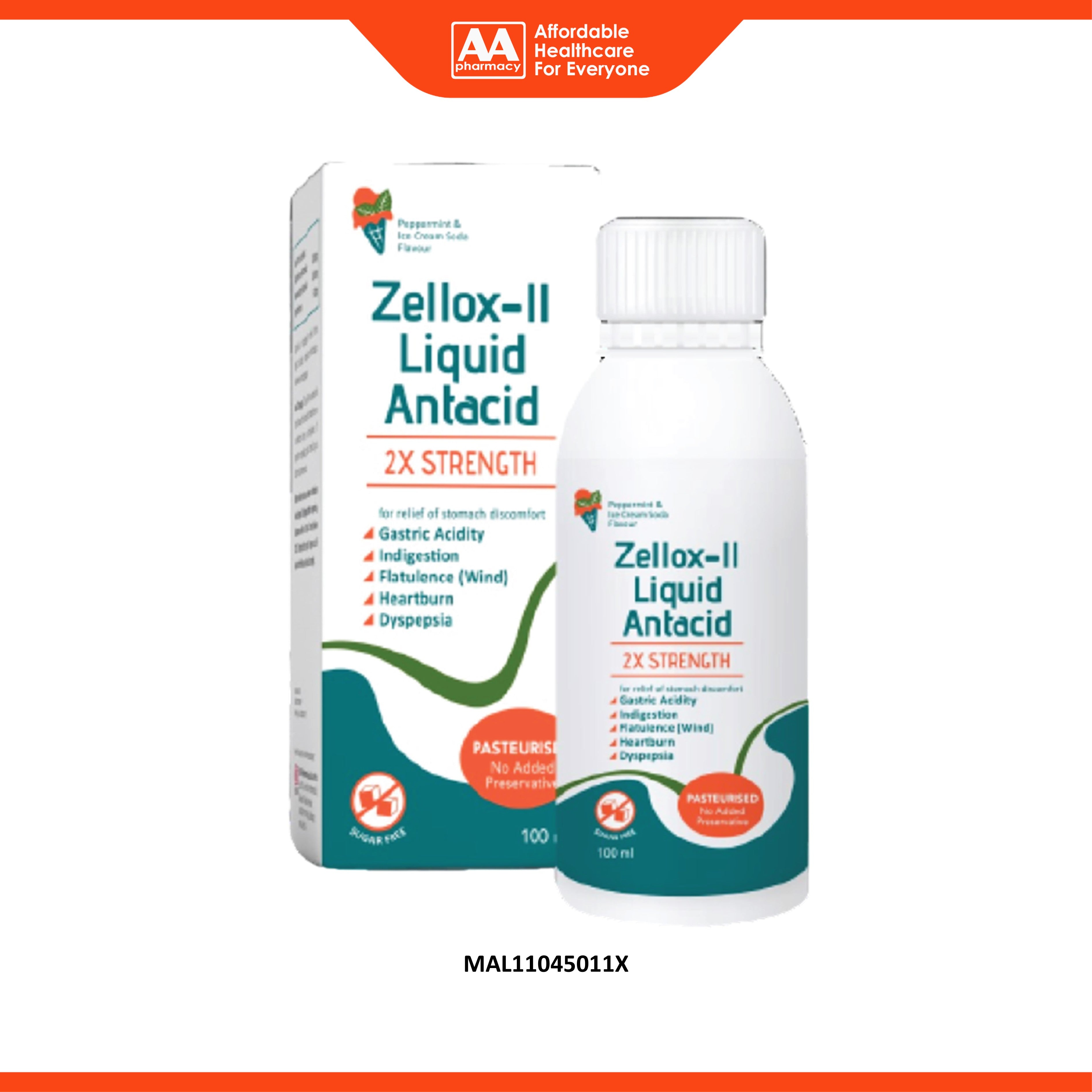 Zellox-II Liquid Antacid (100ml) - Peppermint and Ice Cream Soda Flavour
