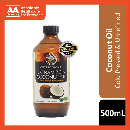 Country Farm Certified Organic Extra Virgin Coconut Oil 500mL (Cold Pressed and Unrefined)