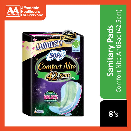 Sofy Sanitary Pads (Comfort Nite Anti Bac, Heavy Flow, Wing, 42.5cm) 8's