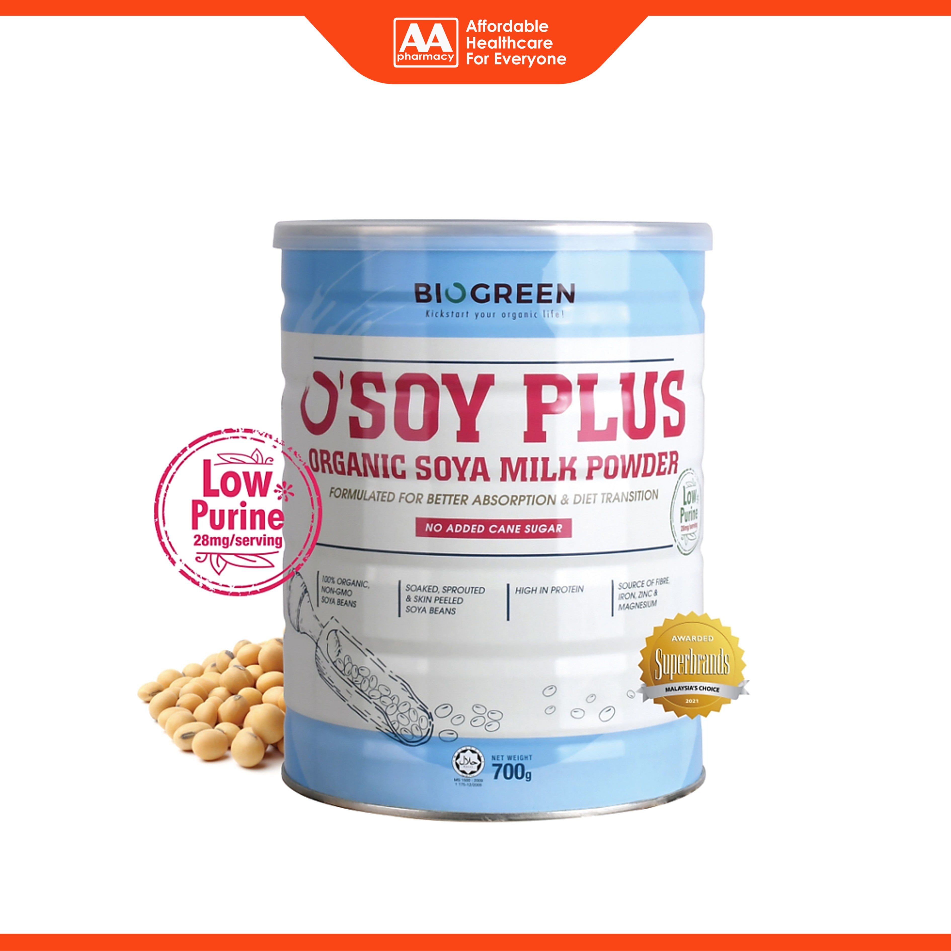 Biogreen O'Soy Plus Organic Soya Milk Powder (No Added Cane Sugar) 700g