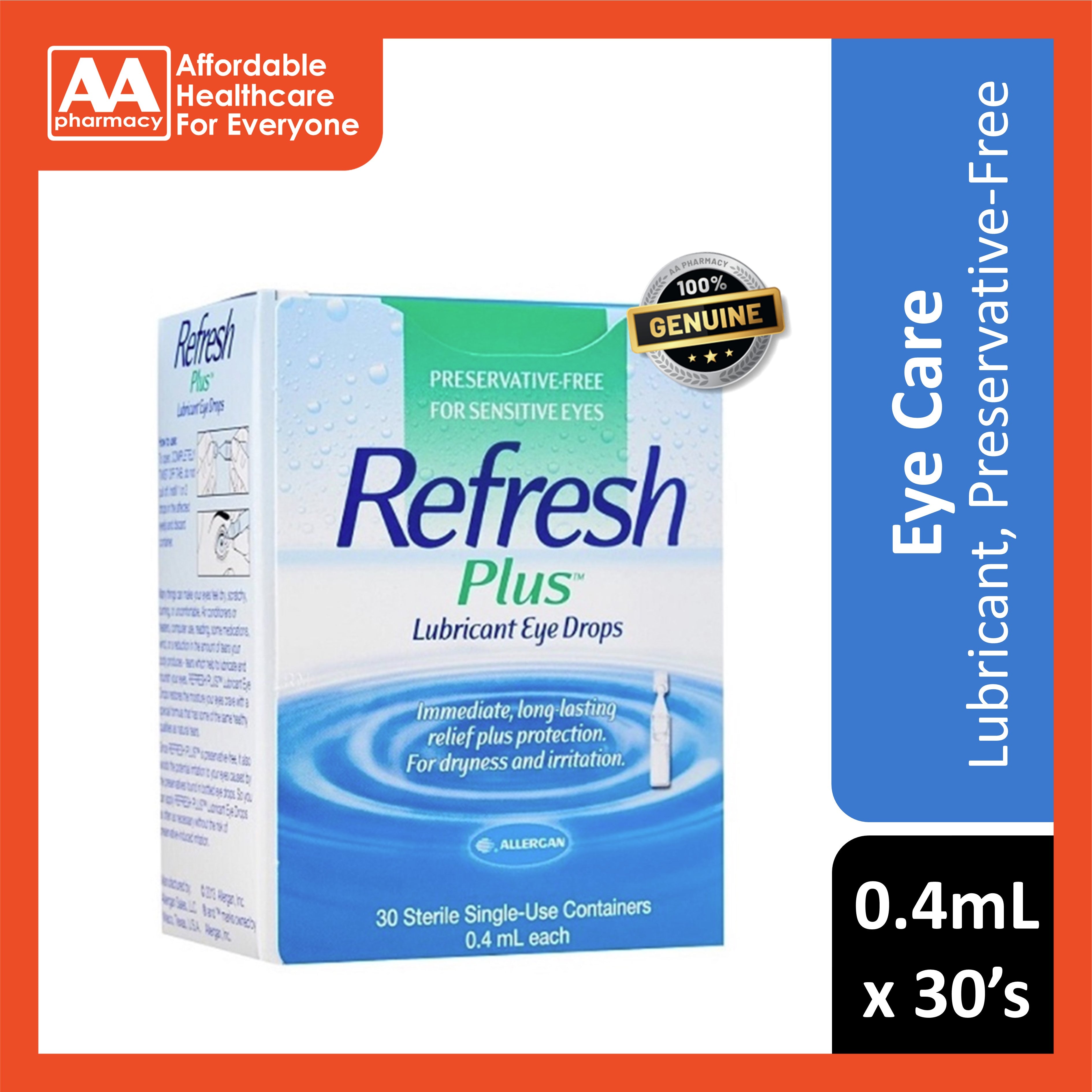 Refresh Plus Lubricating Eye Drops 0.4mLx30's (Preservative-Free) – AA ...